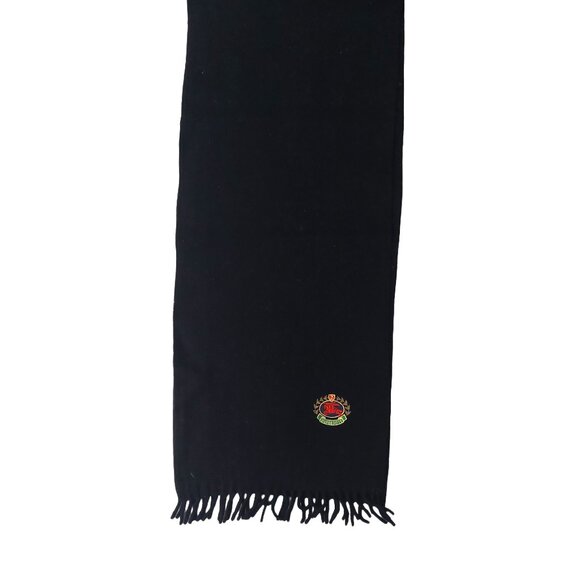 Vintage Burberry Solid Black Embroidered Prorsum Logo Scarf Scarves - Picture 2 of 5